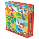 Puzzle de cartón, 43 piezas, 4 puzzles dinosaurios, en caja
